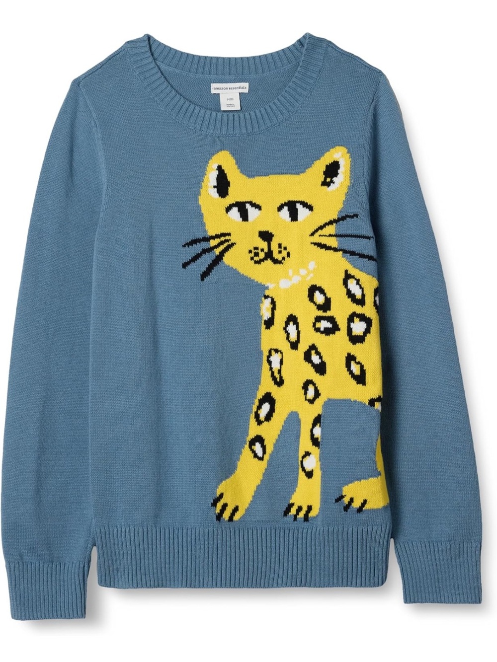 Kids Amazon Basics Blue Sweater with Yellow Leopard  sz small